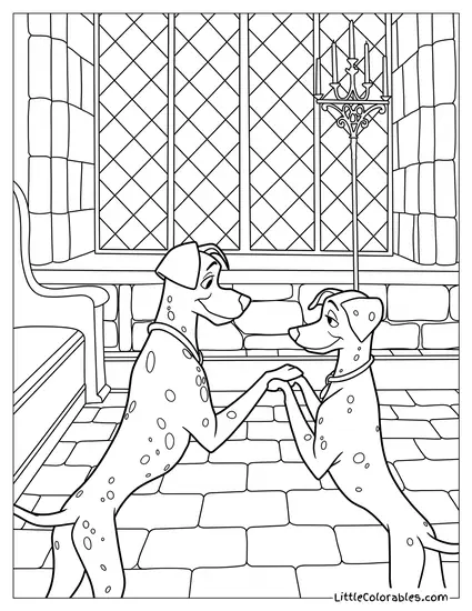 Pongo And Perdita Holding Paws Coloring Page