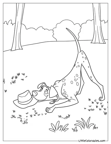 Pongo Playing With Hat In The Grass Coloring Page
