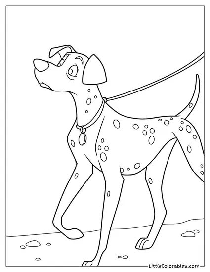 Pongo Standing Curiously On Leash Coloring Page