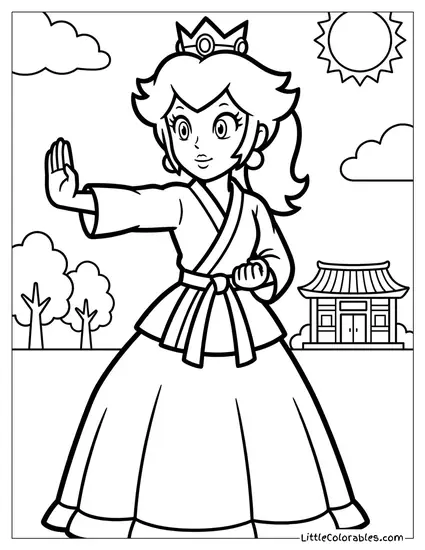 Princess Peach Doing Karate Chops Coloring Page