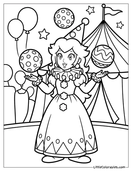 Princess Peach Dressed As A Clown Juggling Balls Coloring Page