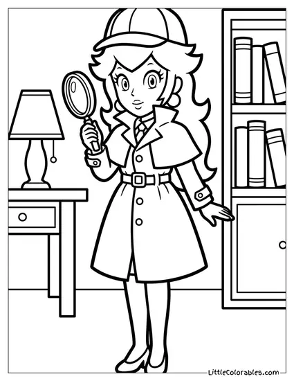 Princess Peach Dressed As A Detective Coloring Page