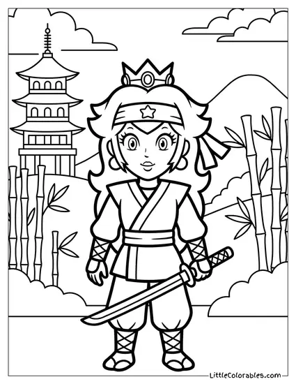 Princess Peach Dressed As A Ninja Warrior Coloring Page