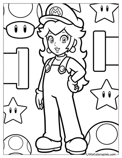 Princess Peach Dressed As Mario Coloring Page