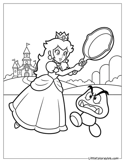 Princess Peach Fighting With A Frying Pan Coloring Page