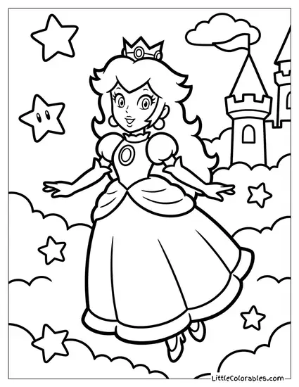 Princess Peach Floating In The Air Coloring Page