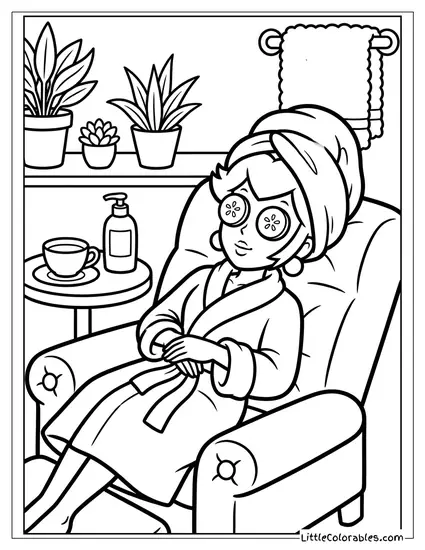 Princess Peach Having A Spa Day With Cucumber Eyes Coloring Page