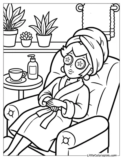 Princess Peach Having A Spa Day With Cucumber Eyes Coloring Page