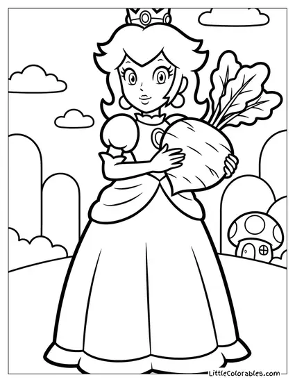 Princess Peach Holding A Turnip Coloring Page