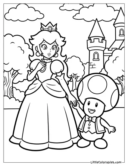 Princess Peach Holding Toadsworth's Hand Coloring Page