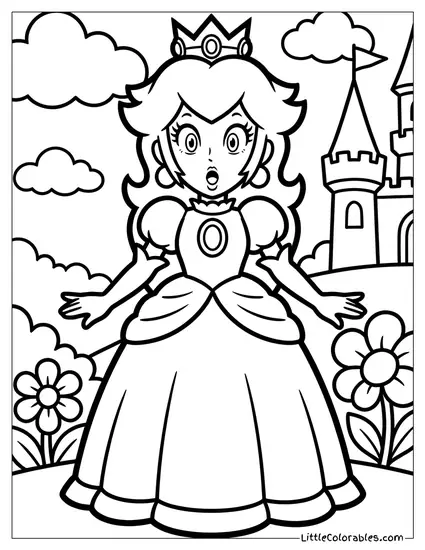 Princess Peach Looking Surprised Coloring Page