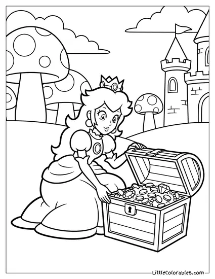 Princess Peach Opening A Treasure Chest Coloring Page