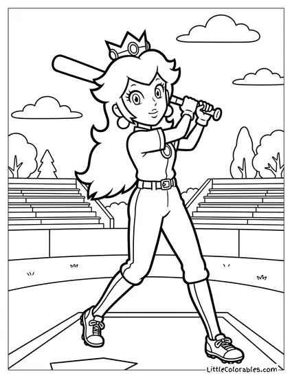 Princess Peach Playing Baseball Coloring Page