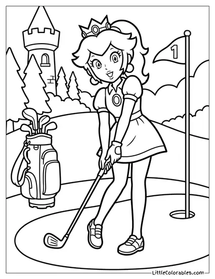 Princess Peach Playing Golf Coloring Page