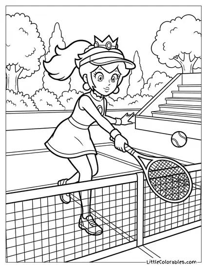 Princess Peach Playing Tennis Coloring Page