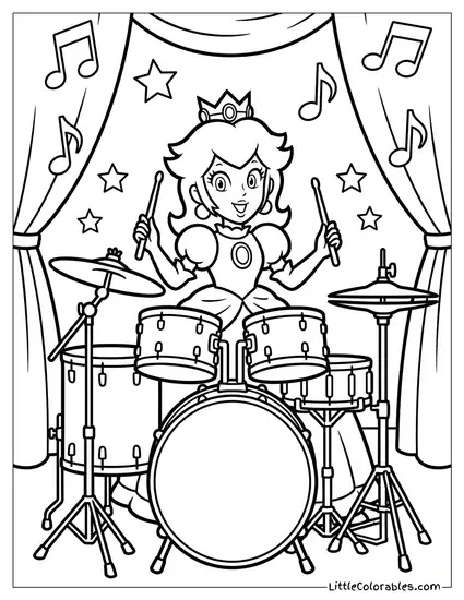 Princess Peach Playing The Drums Coloring Page