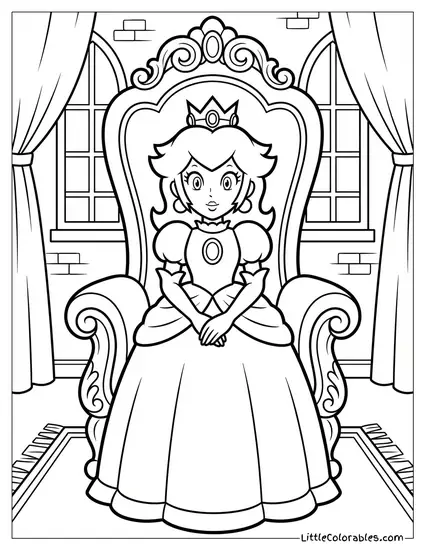 Princess Peach Sitting On Her Throne Coloring Page
