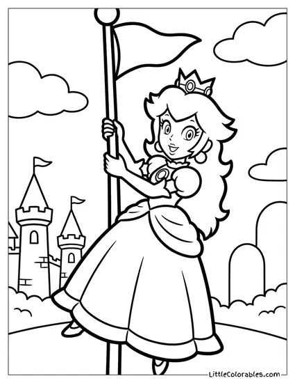 Princess Peach Sliding Down A Flag Pole Coloring Page
