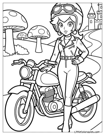 Princess Peach Wearing Her Biker Outfit From The Movie Coloring Page