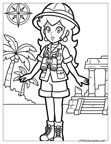 Princess Peach Wearing Her Explorer Outfit Coloring Page