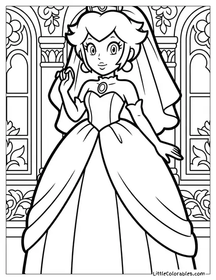 Princess Peach Wearing Her Wedding Dress From Odyssey Coloring Page