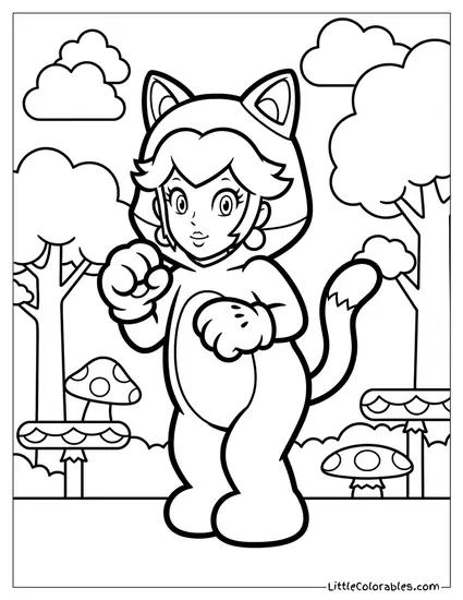 Princess Peach Wearing The Cat Suit Coloring Page