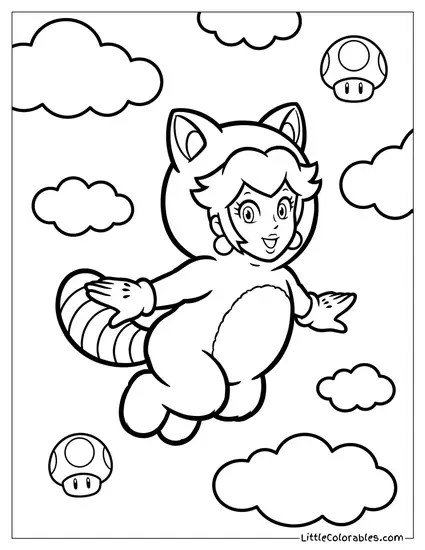 Princess Peach Wearing The Tanooki Suit Coloring Page