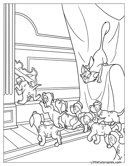 Puppies Escaping Through Hole Coloring Page