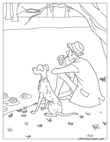 Roger And Pongo Relaxing By The Pond Coloring Page