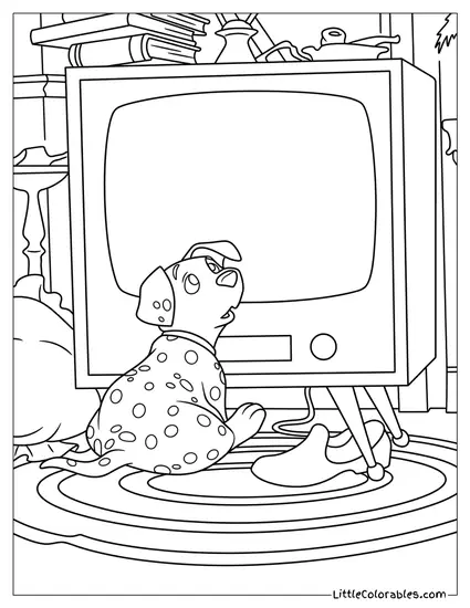Rolly Dalmatian Watching Tv Alone Coloring Page