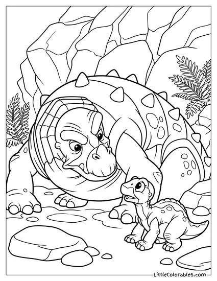 Rooter Looking At Baby Littlefoot Coloring Page