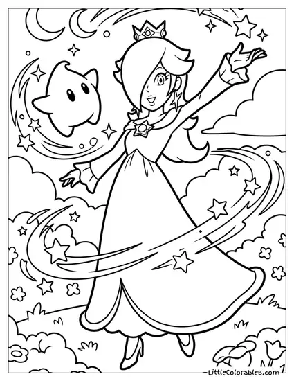 Rosalina Dancing With A Luma Coloring Page