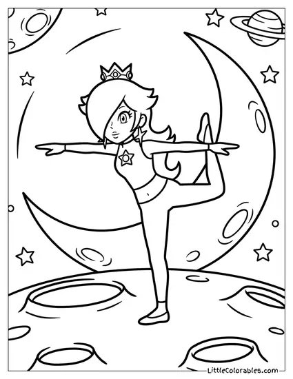 Rosalina Doing Yoga Poses On The Moon Coloring Page