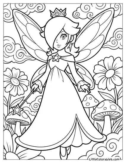 Rosalina Dressed As A Fairy With Wings Coloring Page