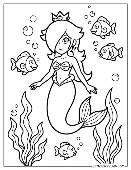 Rosalina Dressed As A Mermaid Swimming Coloring Page