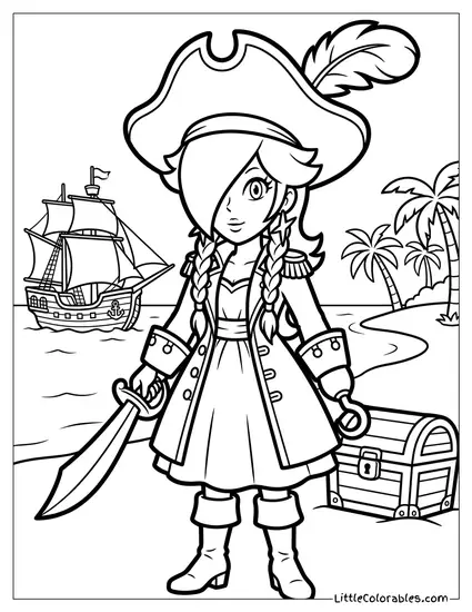 Rosalina Dressed As A Pirate Captain Coloring Page
