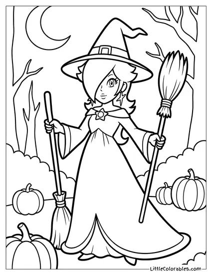 Rosalina Dressed As A Witch For Halloween Coloring Page