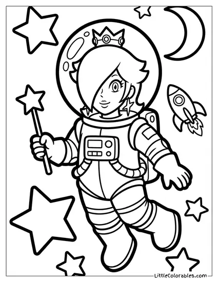 Rosalina Dressed As An Astronaut With A Helmet Coloring Page