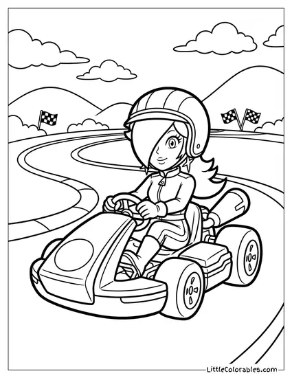 Rosalina Driving A Racing Kart Coloring Page