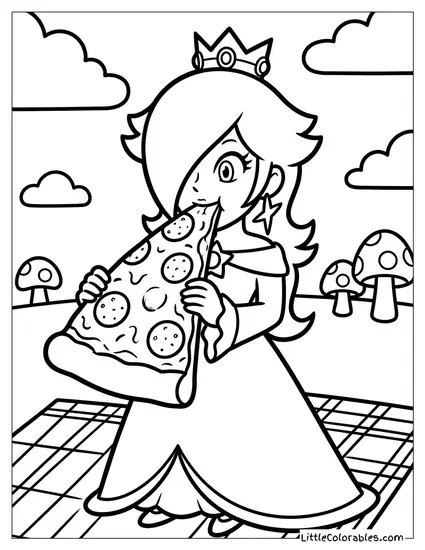 Rosalina Eating A Giant Slice Of Pizza Coloring Page