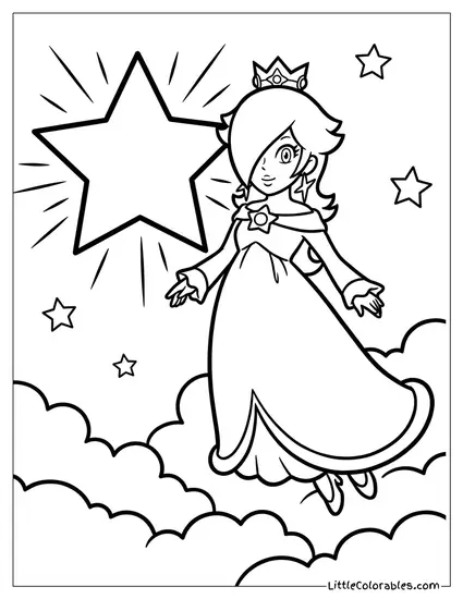 Rosalina Floating With A Grand Star Coloring Page