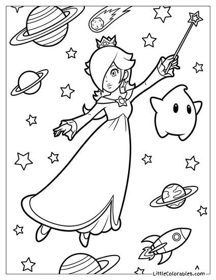 Rosalina Flying Through Space Coloring Page