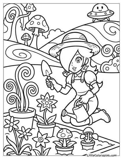 Rosalina Gardening With Alien Plants Coloring Page