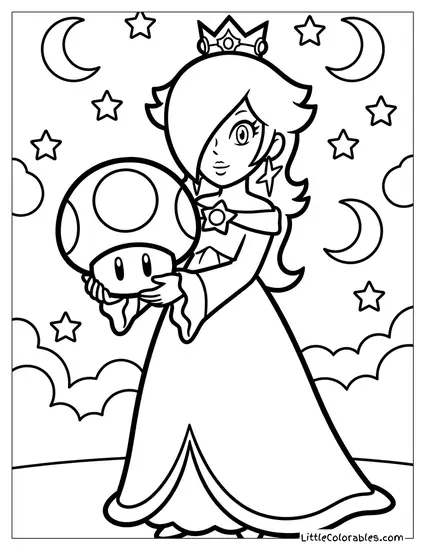 Rosalina Holding A 1 Up Mushroom Coloring Page