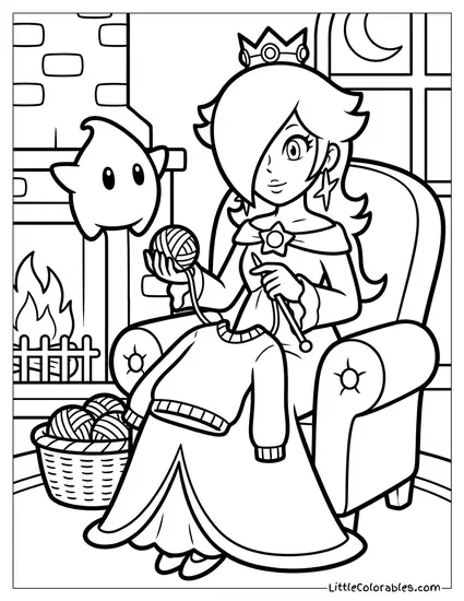Rosalina Knitting A Sweater For A Luma Coloring Page