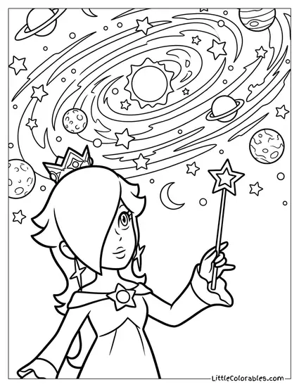 Rosalina Looking At The Galaxy Coloring Page
