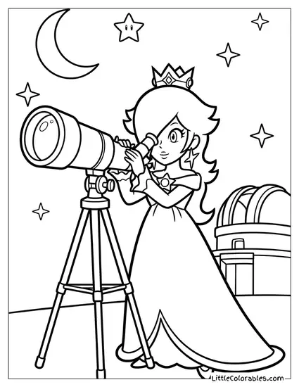 Rosalina Looking Through A Telescope Coloring Page