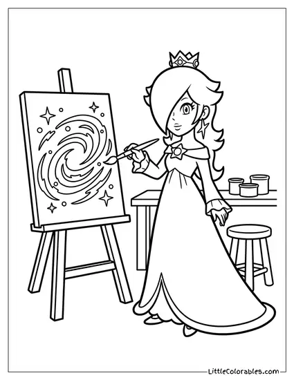 Rosalina Painting A Picture Of A Nebula Coloring Page