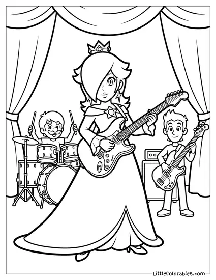 Rosalina Playing An Electric Guitar In A Band Coloring Page