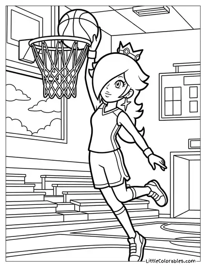 Rosalina Playing Basketball And Dunking Coloring Page